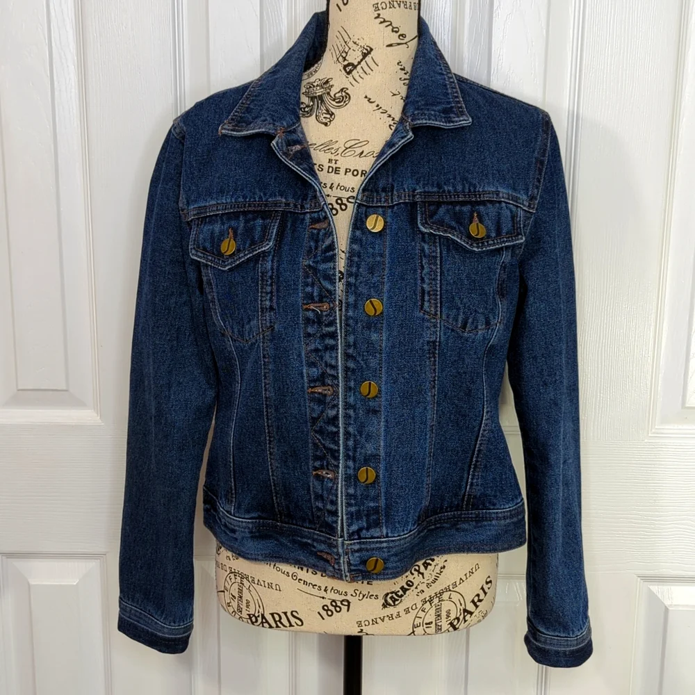 Jones New York Blue Jean Jacket, Dark Wash Size M - Picture 1 of 11